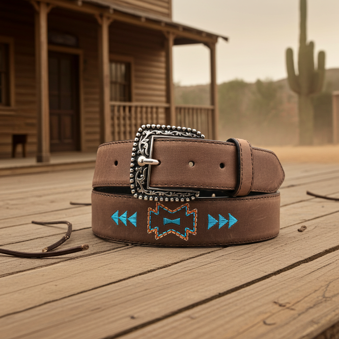 CP1010 - Cowboy Prayer Cowhide Leather Belt w/ Embroidery