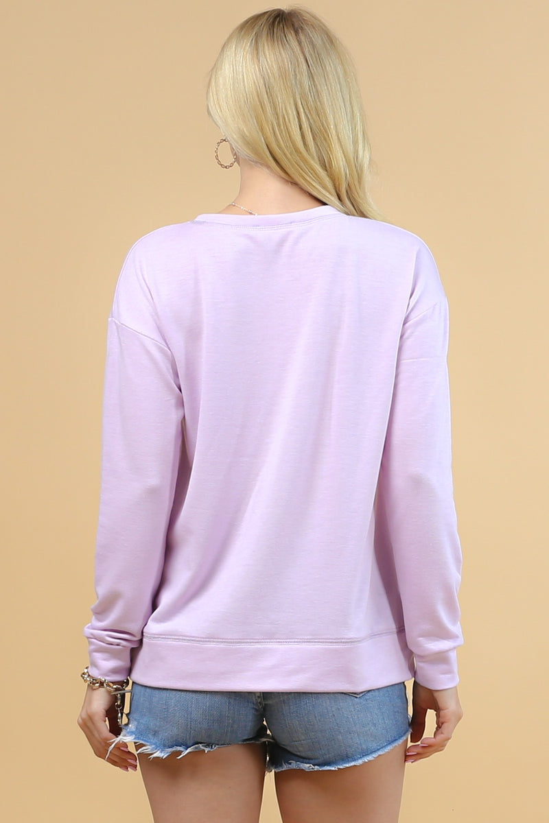 Load image into Gallery viewer, AVER7- Ladies Light Purple Graphic French Terry Sweatshirt
