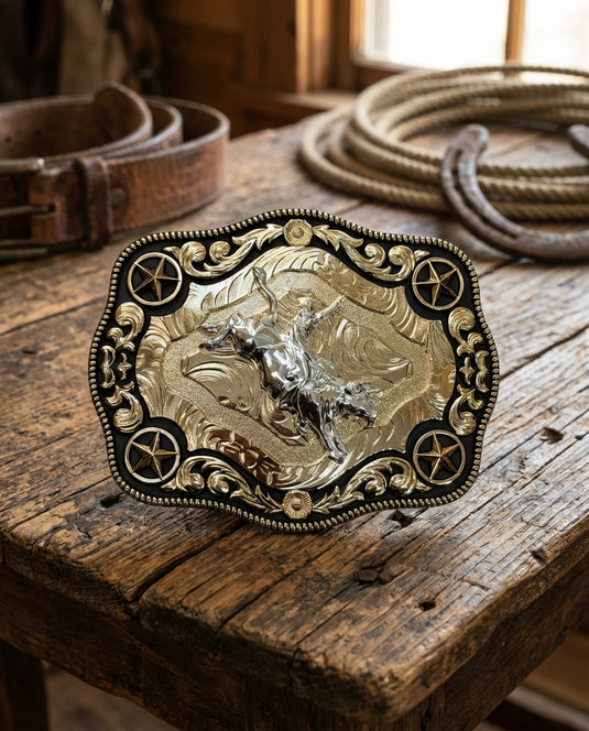 AWW7 - Bullrider Rose Gold 4 Star Buckle