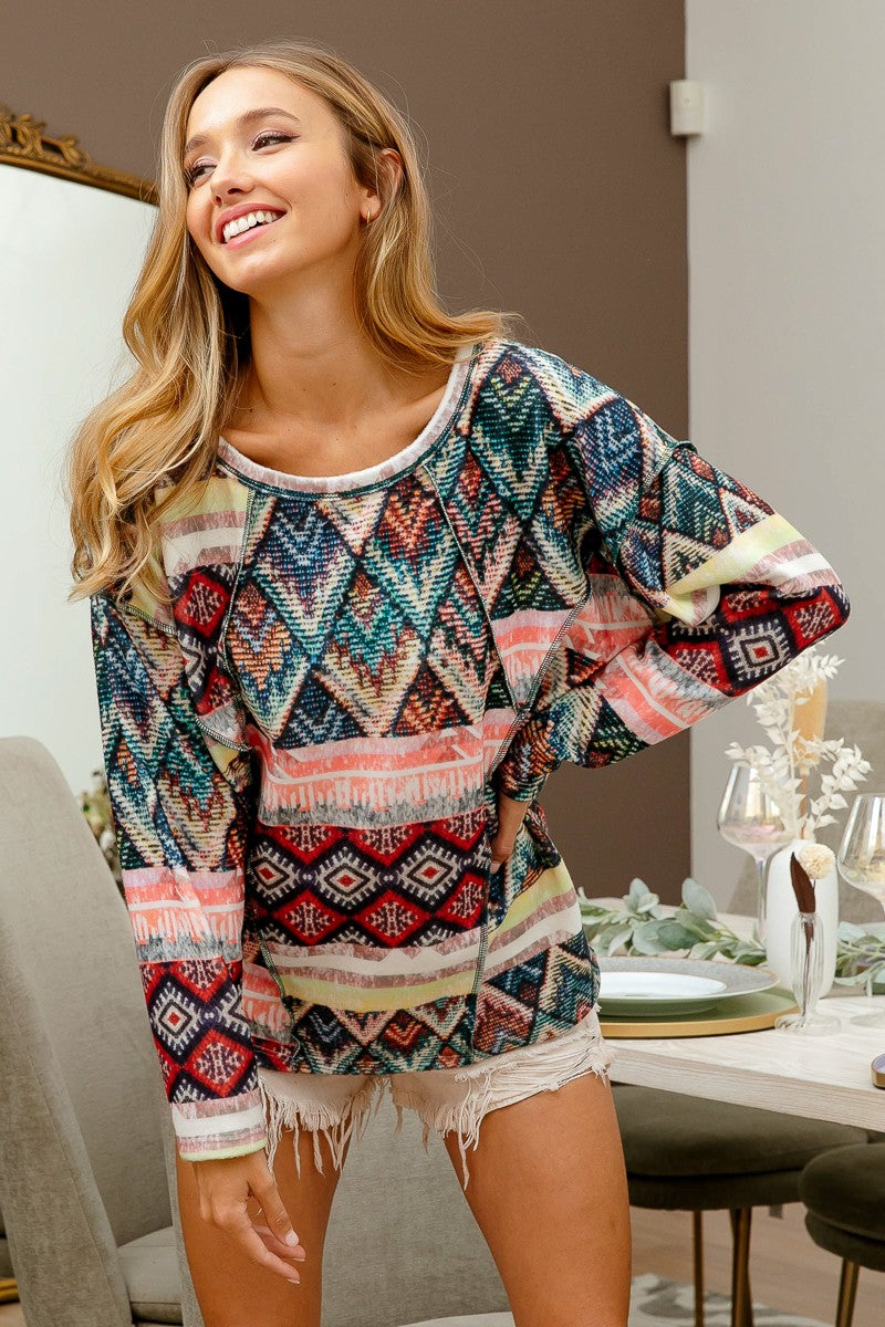 Load image into Gallery viewer, BIBI21- Ladies Multi Aztec Print
