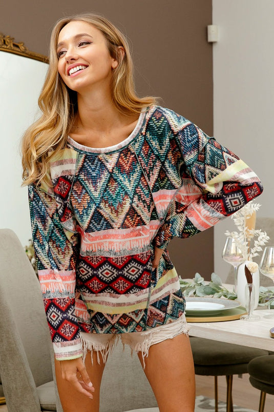 BIBI21- Ladies Multi Aztec Print
