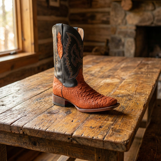 CP1704 - Cowboy Prayer Hand Crafted Rust Brown Python Print Cowboy Boot