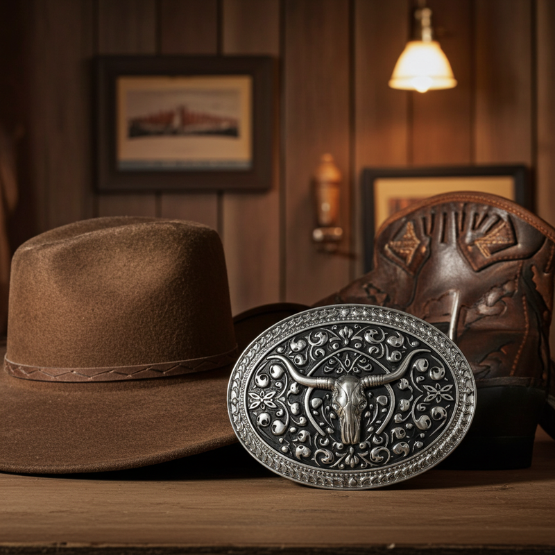 Load image into Gallery viewer, RLB509 - RockinLeather Silver W/Black Underlay Steer Head Belt Buckle

