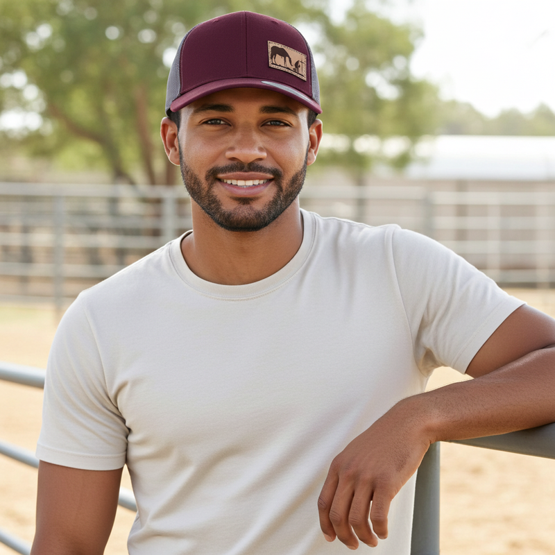 Load image into Gallery viewer, CP119 - Cowboy Prayer Leather Patch Maroon/Grey Cap
