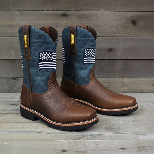 5019 - RockinLeather Men's WATERPROOF American Flag Soft Toe Work Boots