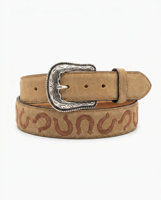 B27 - RockinLeather Brown Belt with Horseshoe Stitching