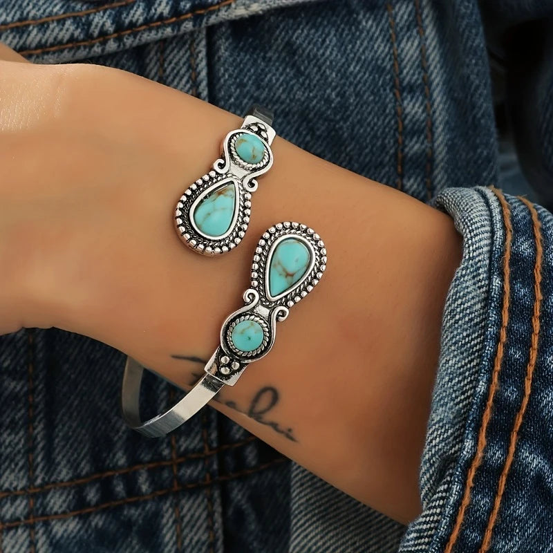 Load image into Gallery viewer, TMBC21 - Western Turquoise Adjustable Bangle Bracelet
