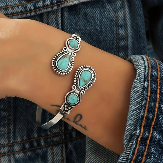 TMBC21 - Western Turquoise Adjustable Bangle Bracelet