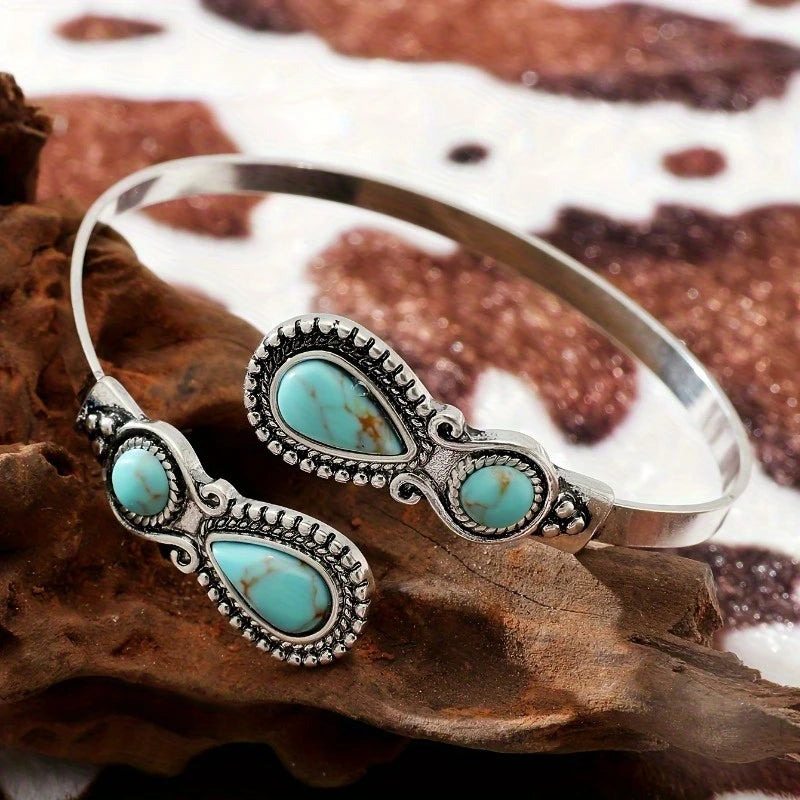 Load image into Gallery viewer, TMBC21 - Western Turquoise Adjustable Bangle Bracelet
