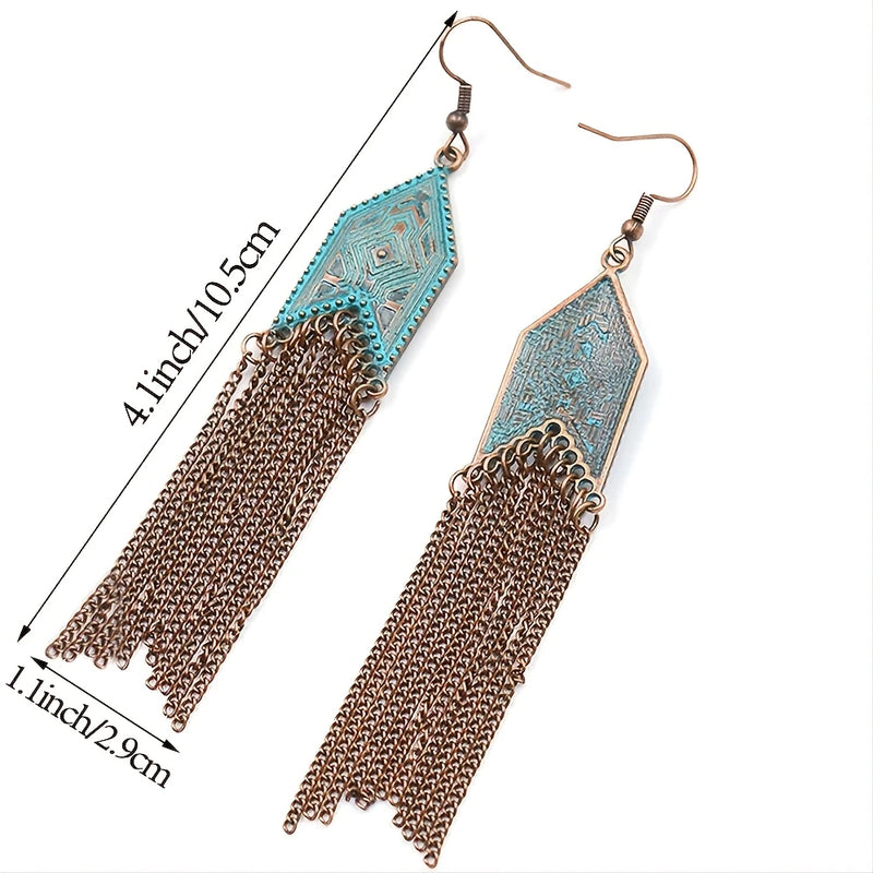 Load image into Gallery viewer, TMER64 - Bronze &amp; Blue Tassle Long Earrings
