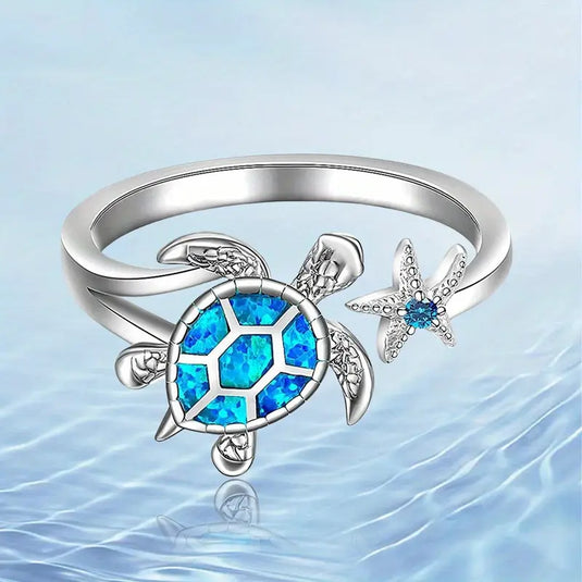 TMRG14 - Ladies Sea Turtle & Starfish Spoon Ring