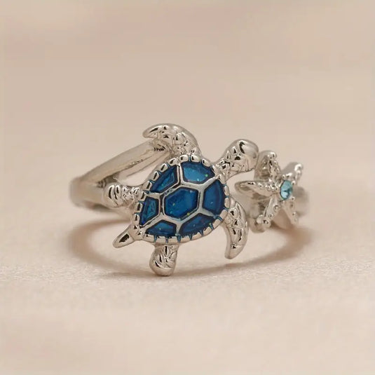 TMRG14 - Ladies Sea Turtle & Starfish Spoon Ring