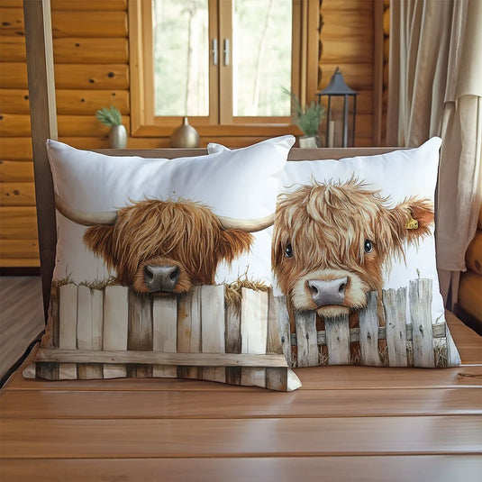 TMPLT6 - Set of 2 Highland Cow Printed Throw Pillows