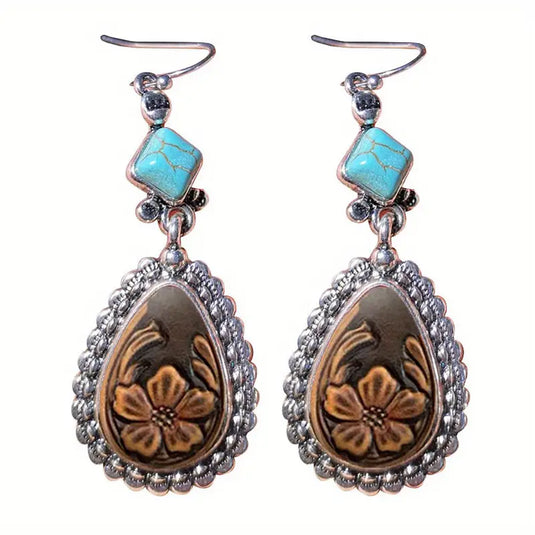 TMER111 - Waterdrop Western Design w/Turquoise Accent Earrings