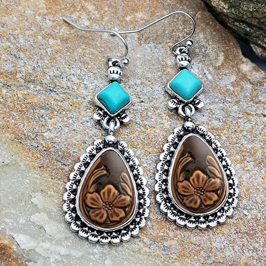 TMER111 - Waterdrop Western Design w/Turquoise Accent Earrings
