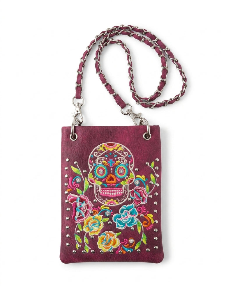 Load image into Gallery viewer, Rainbow Purse 1 - Maroon Sugar Skull
