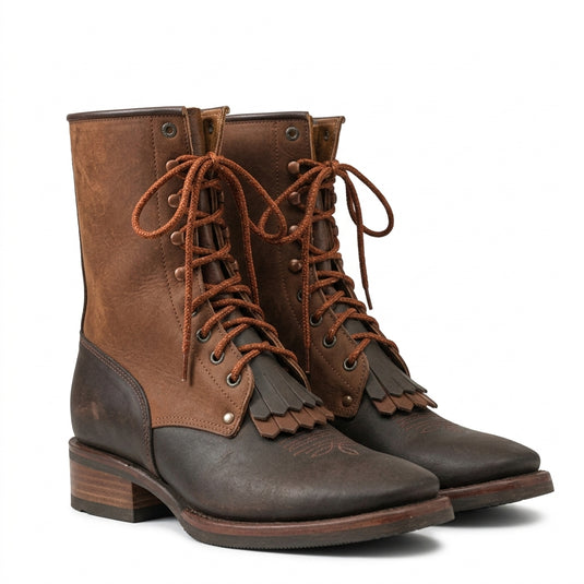 1258 - RockinLeather Men's Square Toe Lace Up Packer Western Boot