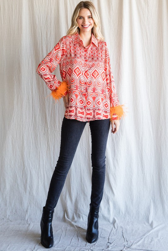 Load image into Gallery viewer, JODIFIL 1 - Ladies Geometry Fur Trimming Cuffs Top
