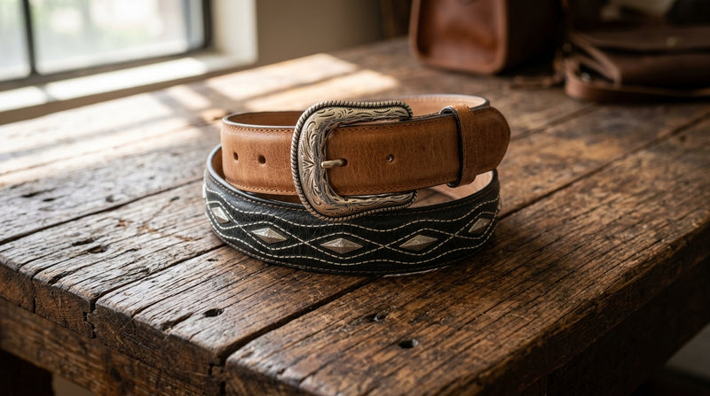 Load image into Gallery viewer, B36 - RockinLeather Brown/Black Belt with Conchos
