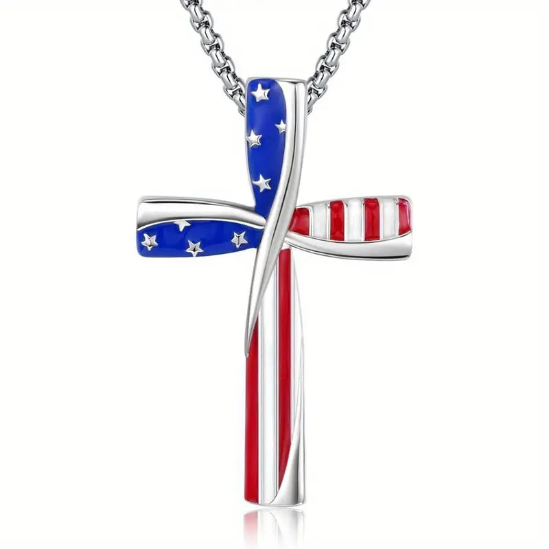 Load image into Gallery viewer, TMNK18 - American Flag Cross Necklace
