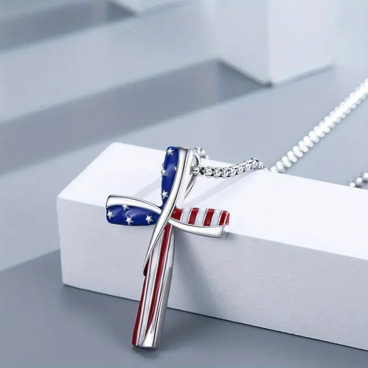 TMNK18 - American Flag Cross Necklace