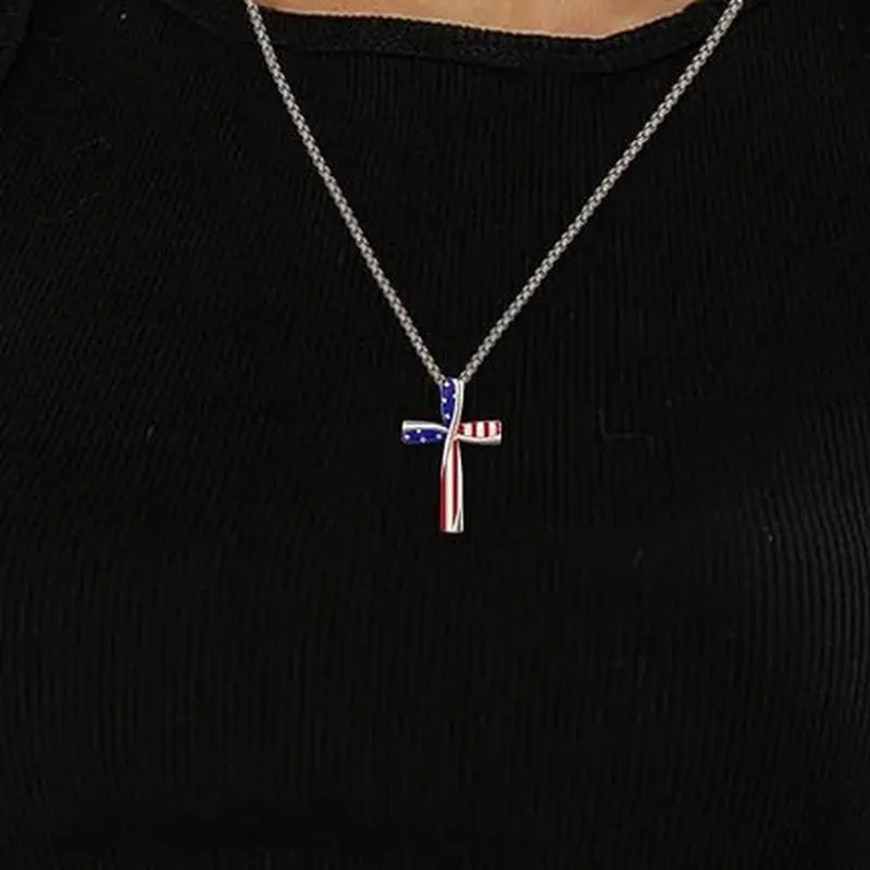 Load image into Gallery viewer, TMNK18 - American Flag Cross Necklace
