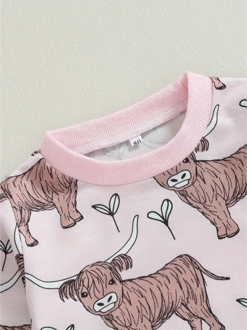 Load image into Gallery viewer, TMCHD39 - Toddler Girls 2 Piece Cow Print Sweatshirt &amp; Pants
