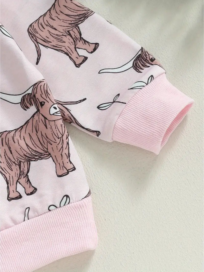 Load image into Gallery viewer, TMCHD39 - Toddler Girls 2 Piece Cow Print Sweatshirt &amp; Pants
