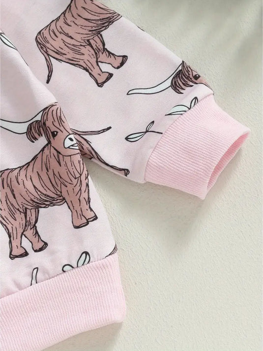 TMCHD39 - Toddler Girls 2 Piece Cow Print Sweatshirt & Pants