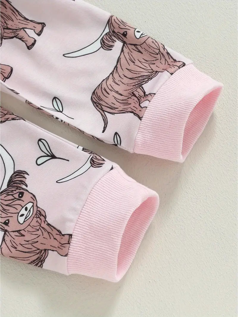 Load image into Gallery viewer, TMCHD39 - Toddler Girls 2 Piece Cow Print Sweatshirt &amp; Pants

