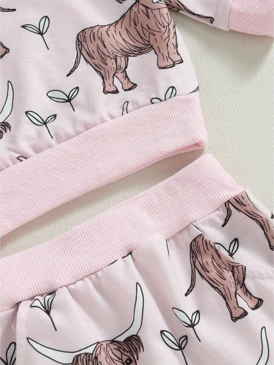 TMCHD39 - Toddler Girls 2 Piece Cow Print Sweatshirt & Pants