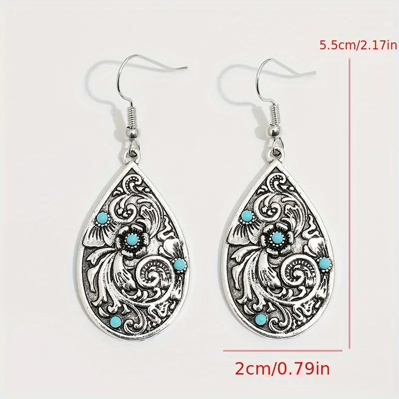 Load image into Gallery viewer, TMER74 - Carved Waterdrop Earrings with Stones
