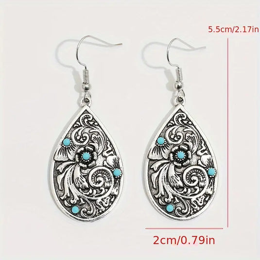 TMER74 - Carved Waterdrop Earrings with Stones