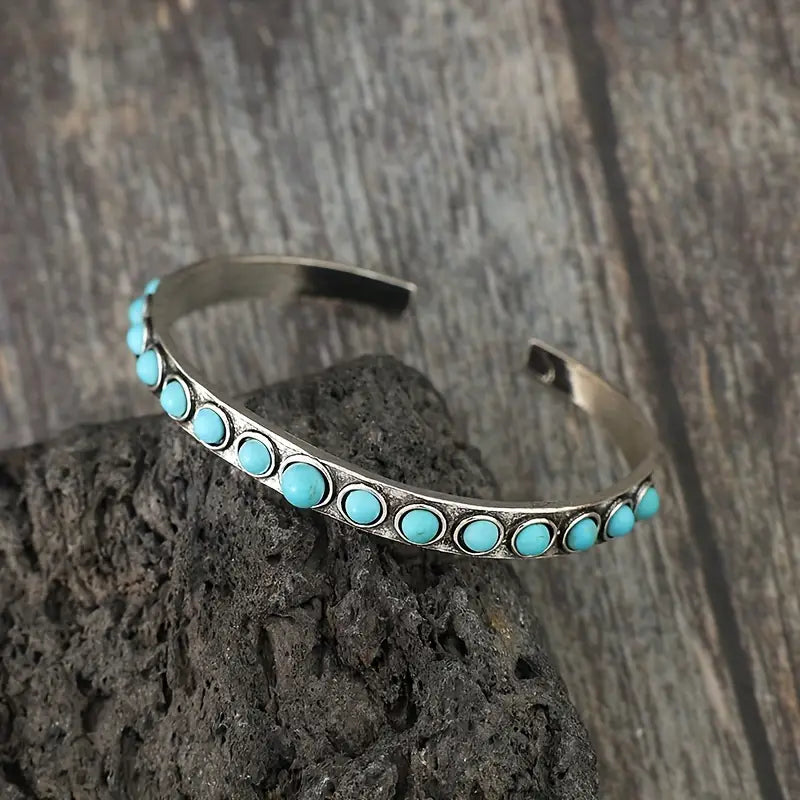 Load image into Gallery viewer, TMBC5 - Turquoise Inlay Alloy Cuff Bracelet
