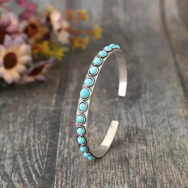 Load image into Gallery viewer, TMBC5 - Turquoise Inlay Alloy Cuff Bracelet
