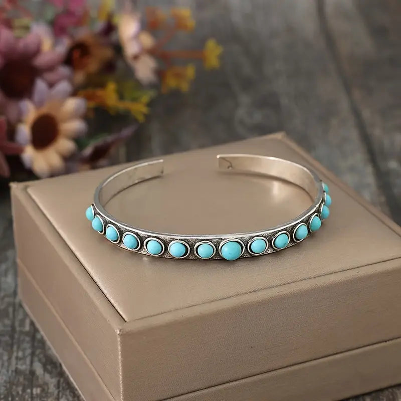 Load image into Gallery viewer, TMBC5 - Turquoise Inlay Alloy Cuff Bracelet
