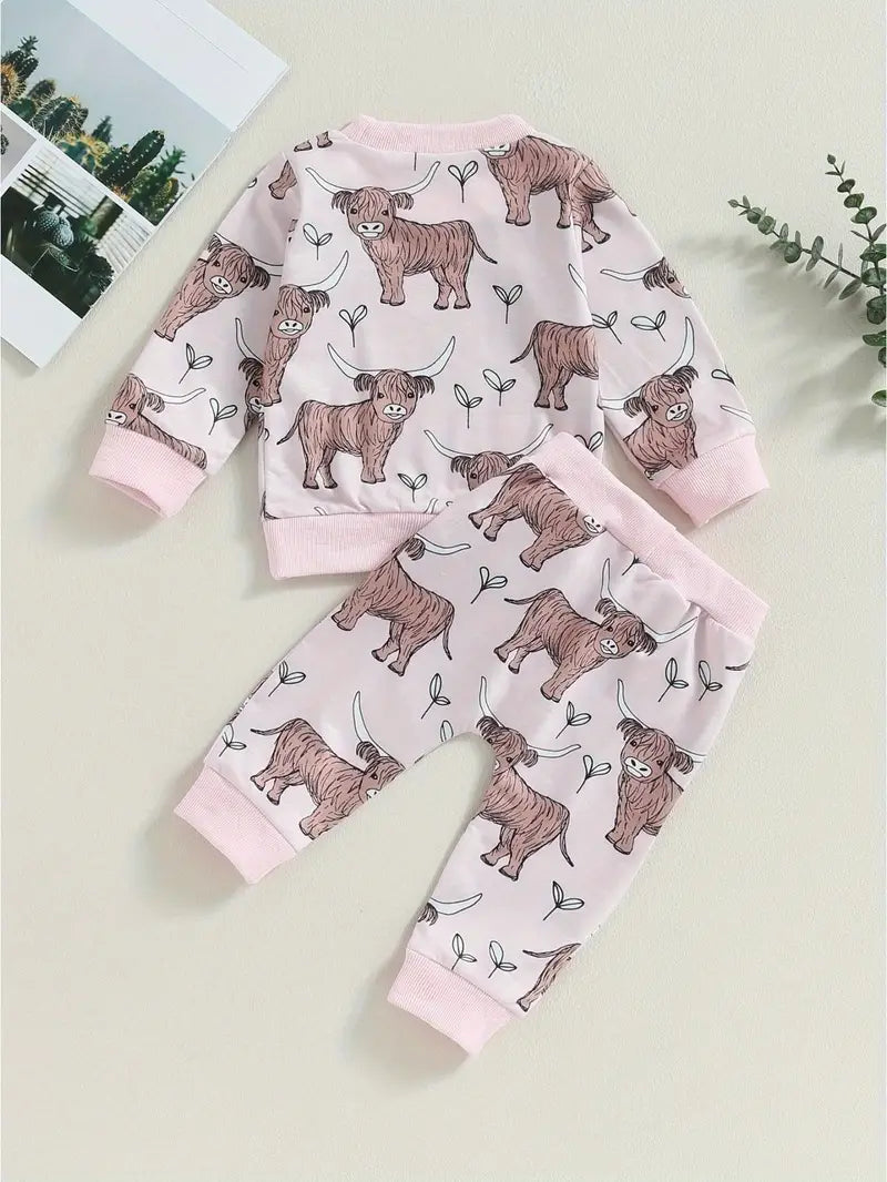 Load image into Gallery viewer, TMCHD39 - Toddler Girls 2 Piece Cow Print Sweatshirt &amp; Pants

