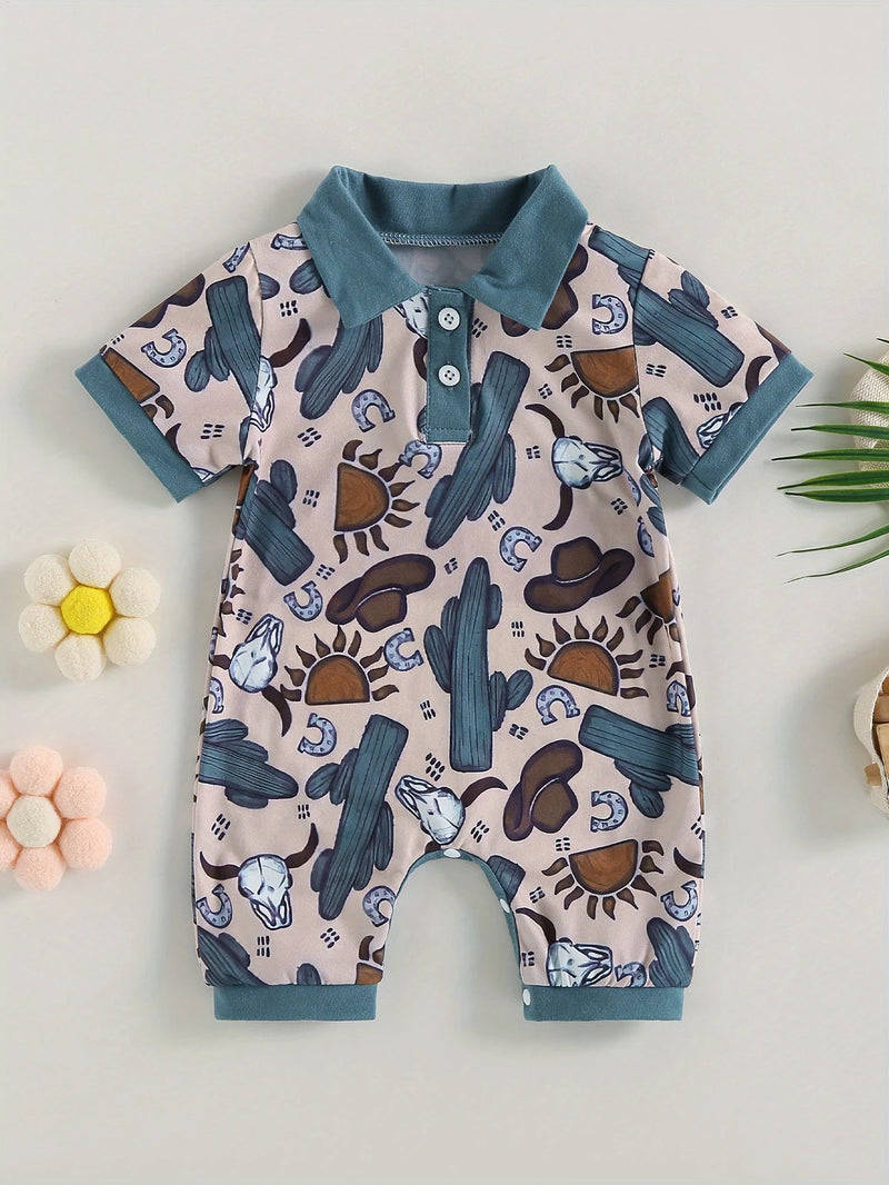 Load image into Gallery viewer, TMCHD68 - Children&#39;s Bull Head &amp; Cactus Short Sleeve Romper
