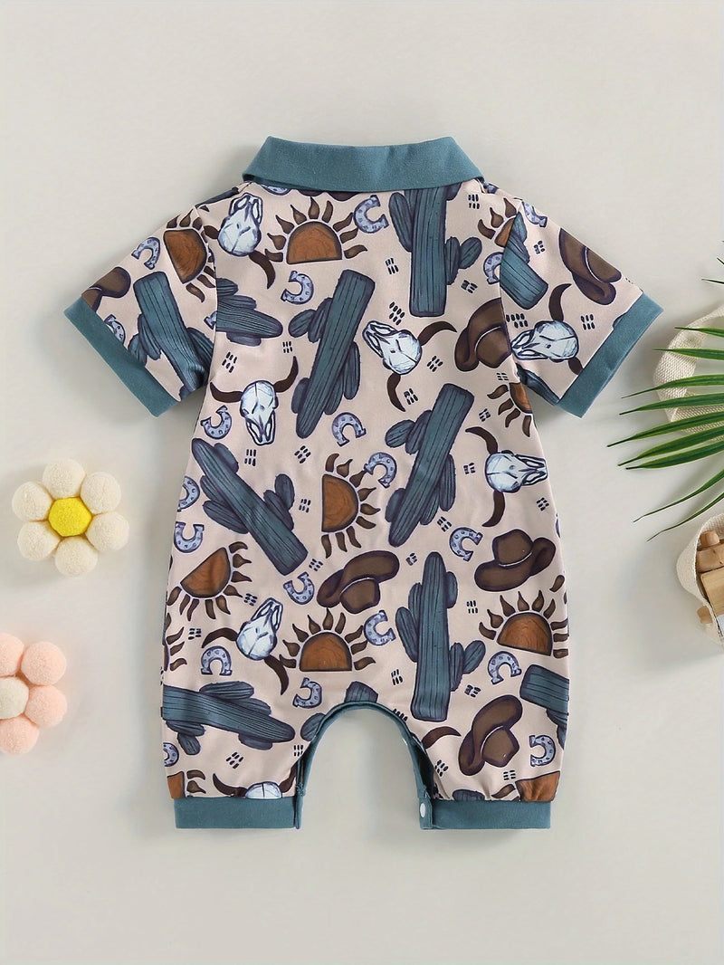 Load image into Gallery viewer, TMCHD68 - Children&#39;s Bull Head &amp; Cactus Short Sleeve Romper
