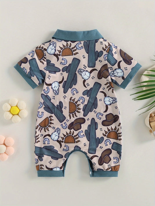 TMCHD68 - Children's Bull Head & Cactus Short Sleeve Romper