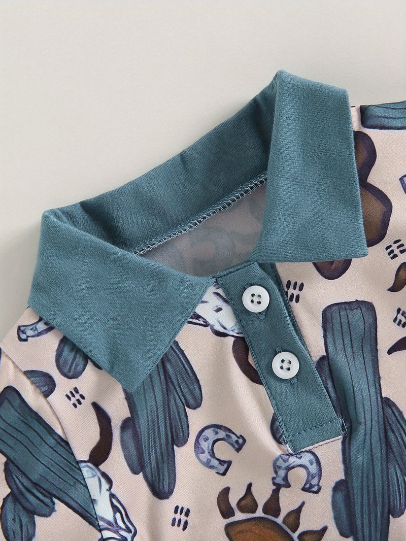 Load image into Gallery viewer, TMCHD68 - Children&#39;s Bull Head &amp; Cactus Short Sleeve Romper
