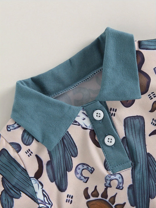 TMCHD68 - Children's Bull Head & Cactus Short Sleeve Romper