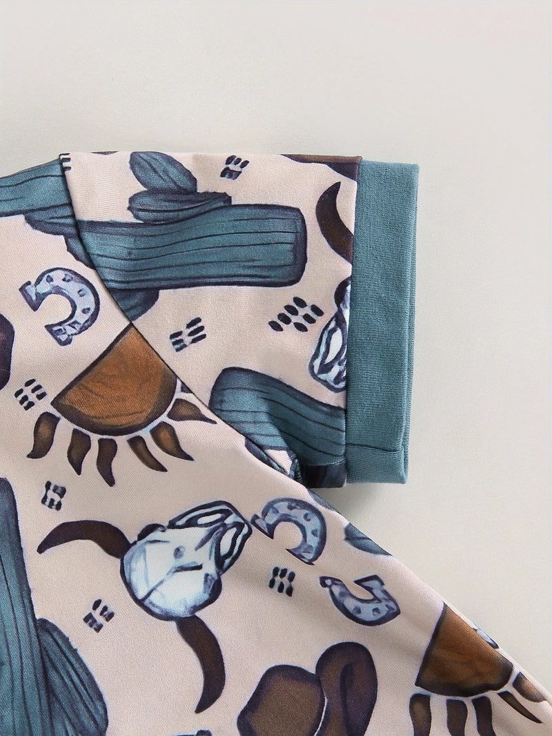 Load image into Gallery viewer, TMCHD68 - Children&#39;s Bull Head &amp; Cactus Short Sleeve Romper
