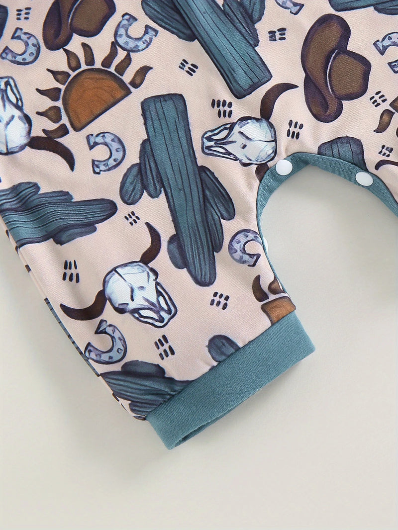 Load image into Gallery viewer, TMCHD68 - Children&#39;s Bull Head &amp; Cactus Short Sleeve Romper
