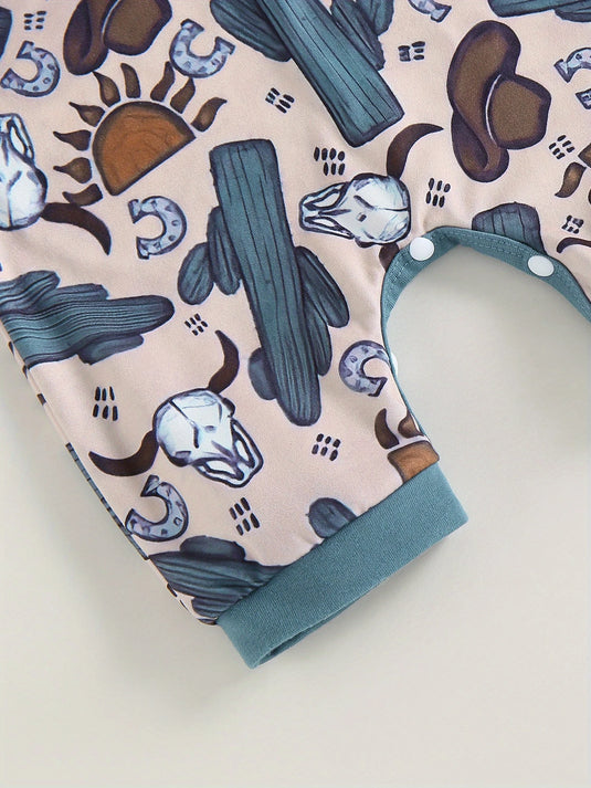 TMCHD68 - Children's Bull Head & Cactus Short Sleeve Romper