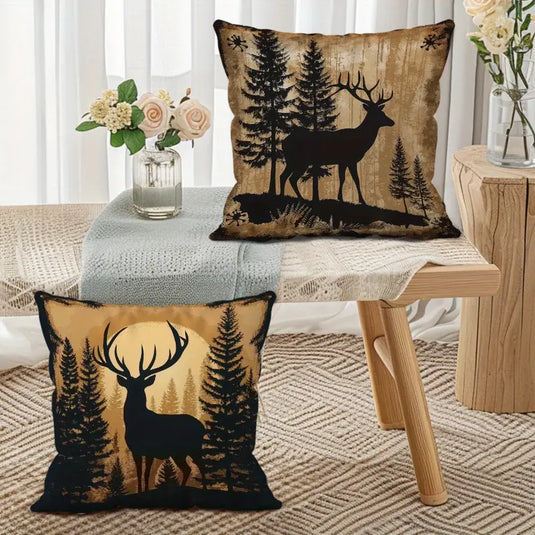 TMPL61 - Set of 2 - 18" x 18" Deer Silhouette Throw Pillows