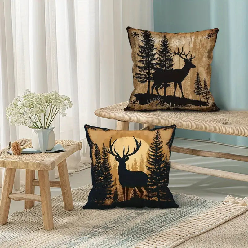 Load image into Gallery viewer, TMPL61 - Set of 2 - 18&quot; x 18&quot; Deer Silhouette Throw Pillows
