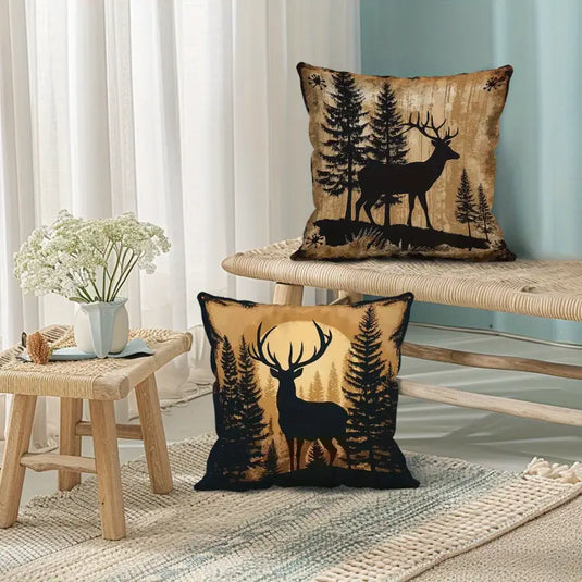 TMPL61 - Set of 2 - 18" x 18" Deer Silhouette Throw Pillows