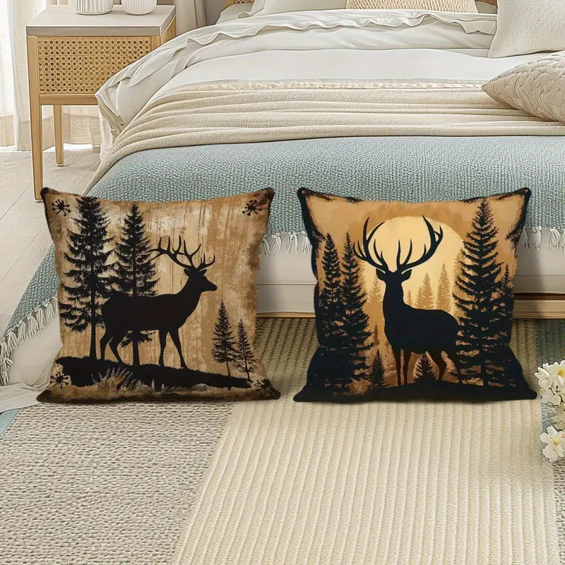 Load image into Gallery viewer, TMPL61 - Set of 2 - 18&quot; x 18&quot; Deer Silhouette Throw Pillows
