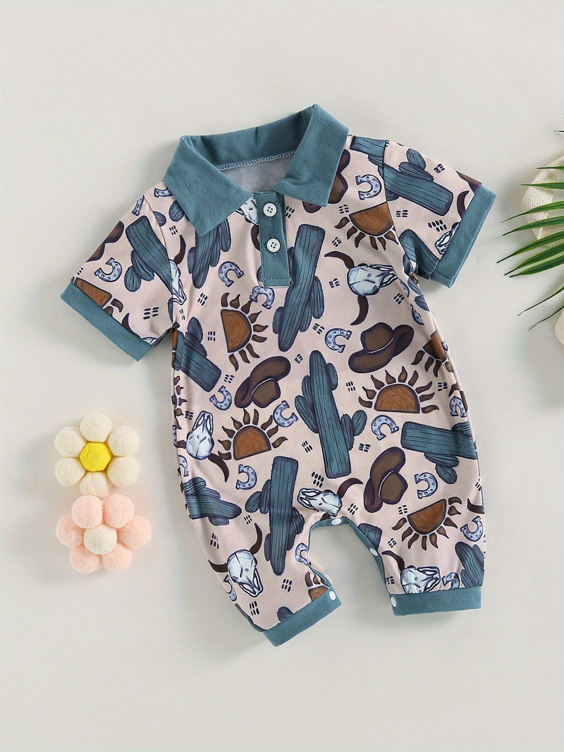 Load image into Gallery viewer, TMCHD68 - Children&#39;s Bull Head &amp; Cactus Short Sleeve Romper
